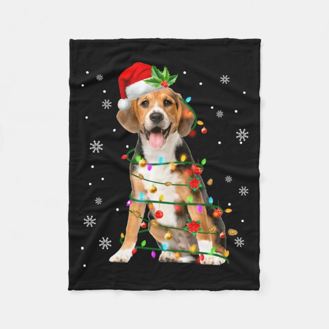 Santa Beagle Christmas Lights Xmas Dog Lover Men W Fleece Blanket (Front)