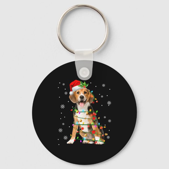 Santa Beagle Christmas Lights Xmas Dog Lover Men W Key Ring (Front)
