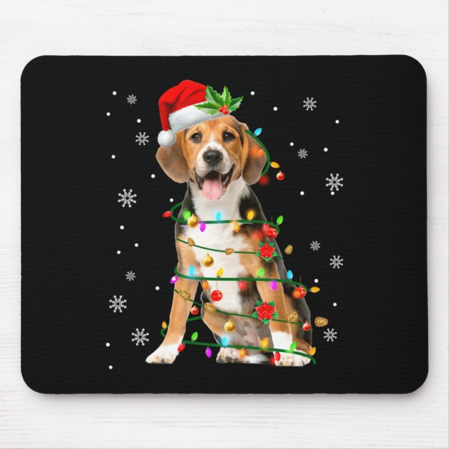 Santa Beagle Christmas Lights Xmas Dog Lover Men W Mouse Mat (Front)