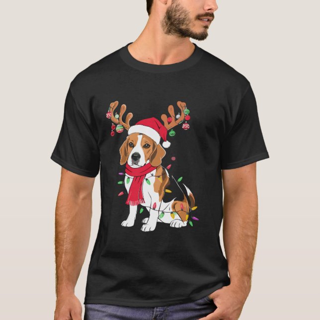 Santa Beagle Christmas Lights Xmas Dog Lover Men W T-Shirt (Front)