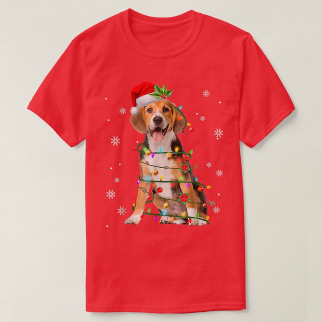 Santa Beagle Christmas Tree Funny Xmas Pajama Dog  T-Shirt (Design Front)