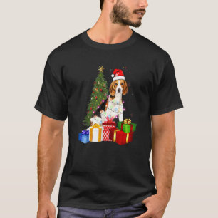 Santa Beagle Dog Christmas Tree Light  Xmas Dog T-Shirt