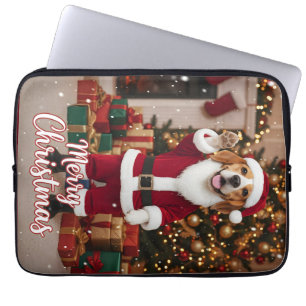 Santa Beagle Merry Christmas - Beagle Xmas Dog Laptop Sleeve