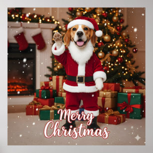 Santa Beagle Merry Christmas - Beagle Xmas Dog Poster