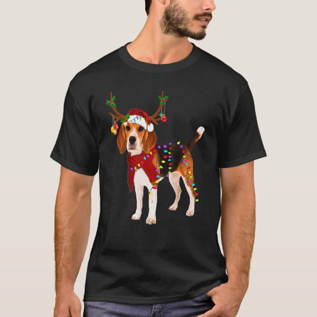 Santa Beagle Reindeer Light Christmas 2 T-Shirt (Front)