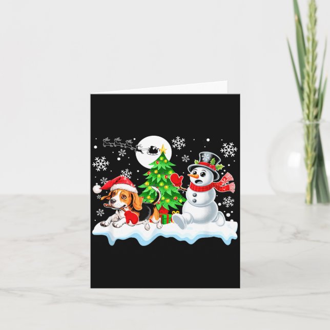 Santa Beagle Snowman Running Friends Christmas Own Card (Front)