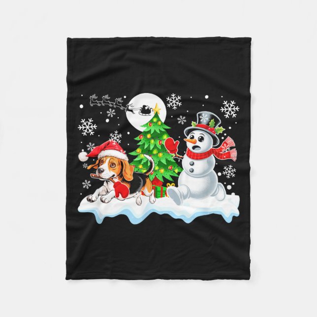 Santa Beagle Snowman Running Friends Christmas Own Fleece Blanket (Front)
