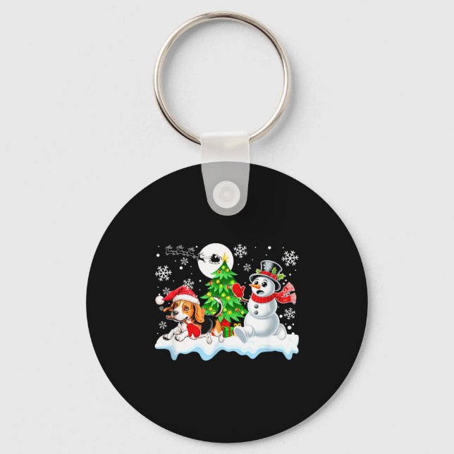 Santa Beagle Snowman Running Friends Christmas Own Key Ring (Front)
