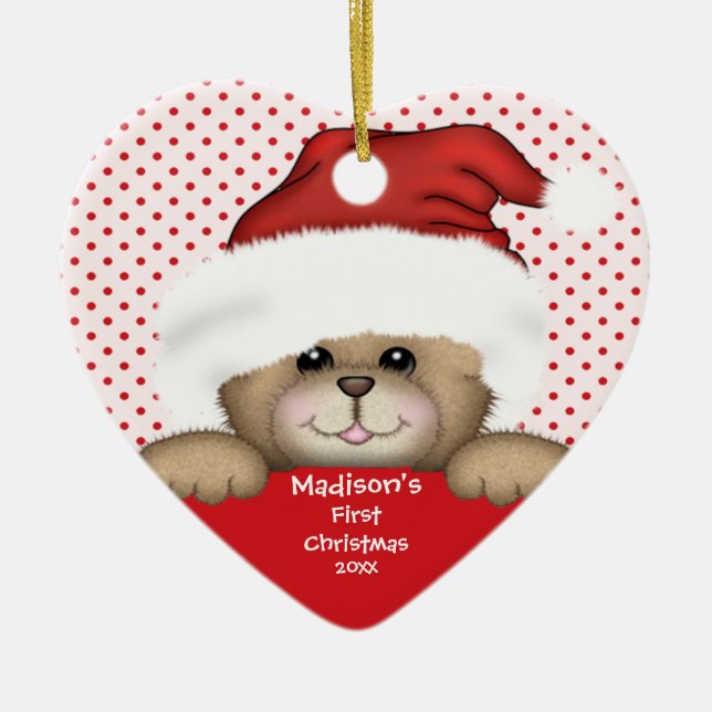 Santa Bear Baby's First Christmas Ornament (Front)