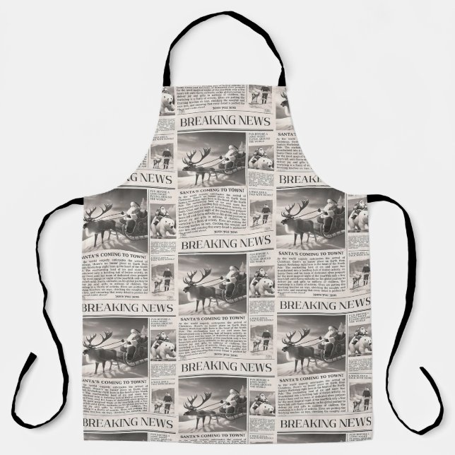 Santa Bear Breaking News Newspaper Christmas Deer Apron (Front)