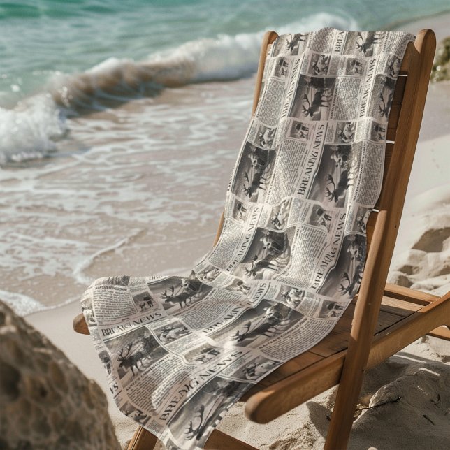 Santa Bear Breaking News Newspaper Christmas Deer Beach Towel (Creator Uploaded)