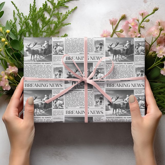 Santa Bear Breaking News Newspaper Christmas Deer Wrapping Paper (Creator Uploaded)