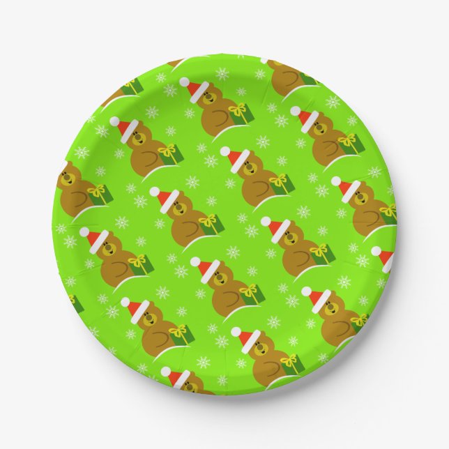 Santa Bear Christmas Paper Plates (Front)