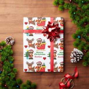 Santa Bear Sleigh Personalised Kids Wrapping Paper