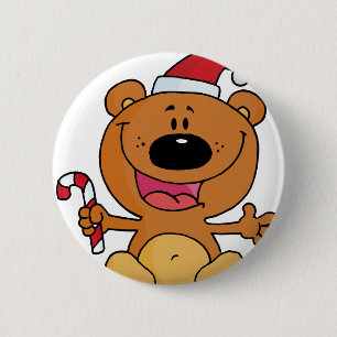 Santa Bear with Candy Cane 6 Cm Round Badge