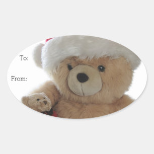 Santa bear with little bear oval sticker