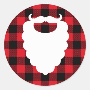 Santa Beard Red Plaid Holiday Classic Round Sticker