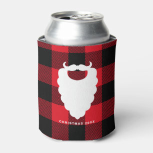 Santa Beard Red Plaid Personalised Holiday Can Cooler
