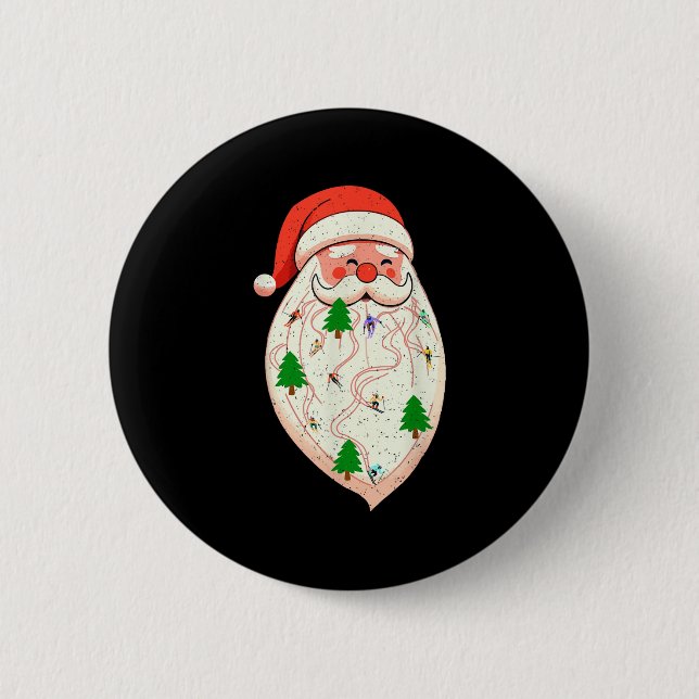 Santa Beard Skiing Christmas Ski Xmas Holiday Skii 6 Cm Round Badge (Front)