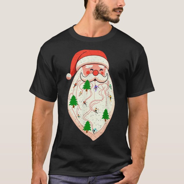 Santa Beard Skiing Christmas Ski Xmas Holiday Skii T-Shirt (Front)