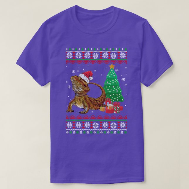 Santa Bearded Dragon Christmas Ugly Xmas Reptile L T-Shirt (Design Front)