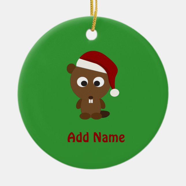 Santa Beaver Ceramic Tree Decoration (Front)