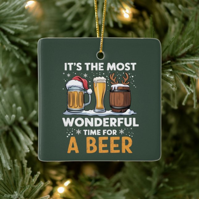 Santa Beer Christmas Party Drinking Family Gifts Ceramic Ornament (Tree)