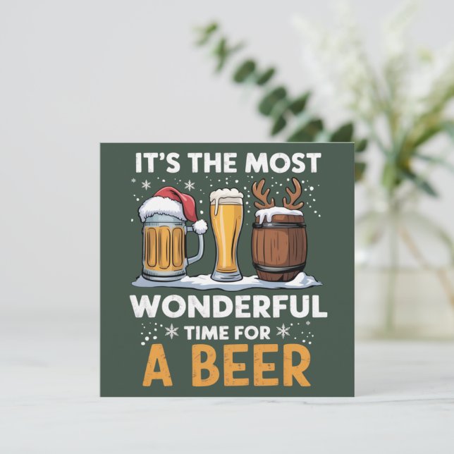 Santa Beer Christmas Party Drinking Family Gifts Holiday Card (Standing Front)
