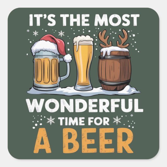 Santa Beer Christmas Party Drinking Family Gifts Square Sticker (Front)