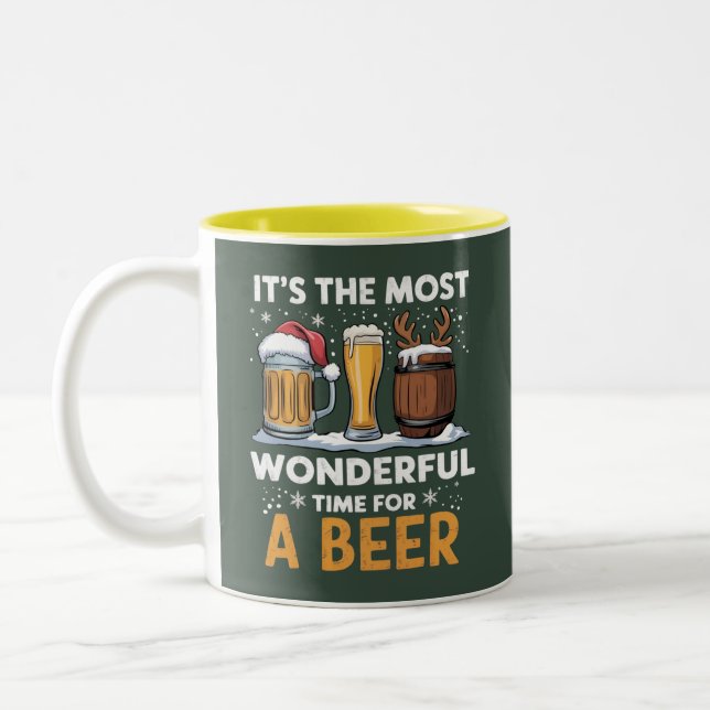 Santa Beer Christmas Party Drinking Family Gifts Two-Tone Coffee Mug (Left)