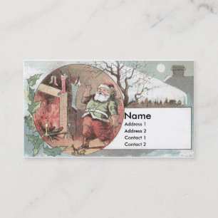 Santa Before the Fireplace Fills Stockings Business Card