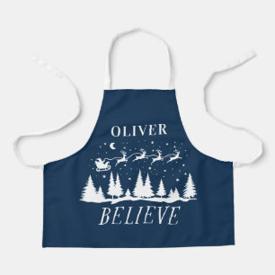 Santa believe Christmas traditional blue photo Apron