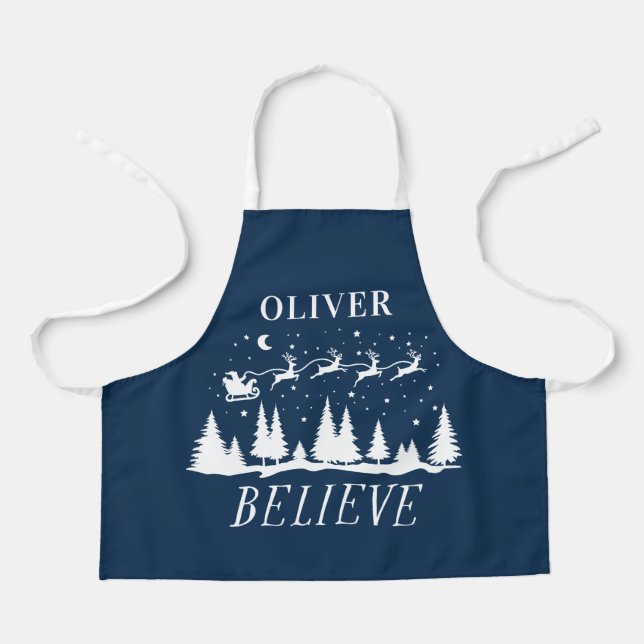 Santa believe Christmas traditional blue photo Apron (Front)