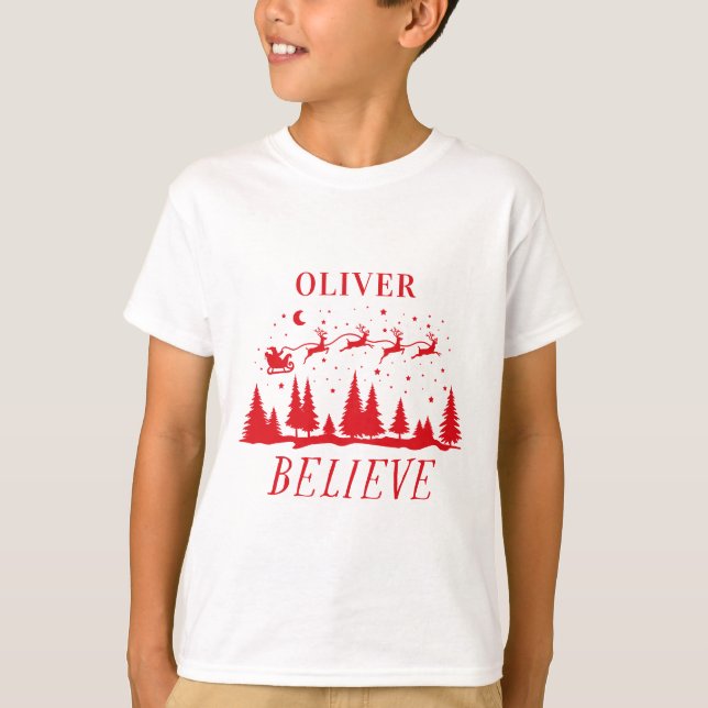 Santa believe Christmas traditional elegant red T-Shirt (Front)