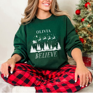 Santa believe Christmas traditional family green Sweatshirt