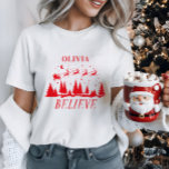 Santa believe Christmas traditional family red T-Shirt<br><div class="desc">Santa believe Christmas traditional modern holiday elegant red and white matching family decor favour t-shirt gift design.</div>