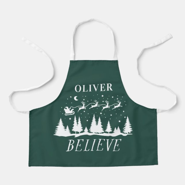Santa believe Christmas traditional green photo Apron (Front)