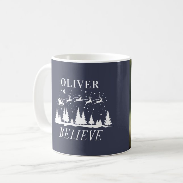 Santa believe Christmas traditional navy photo Coffee Mug (Front Left)