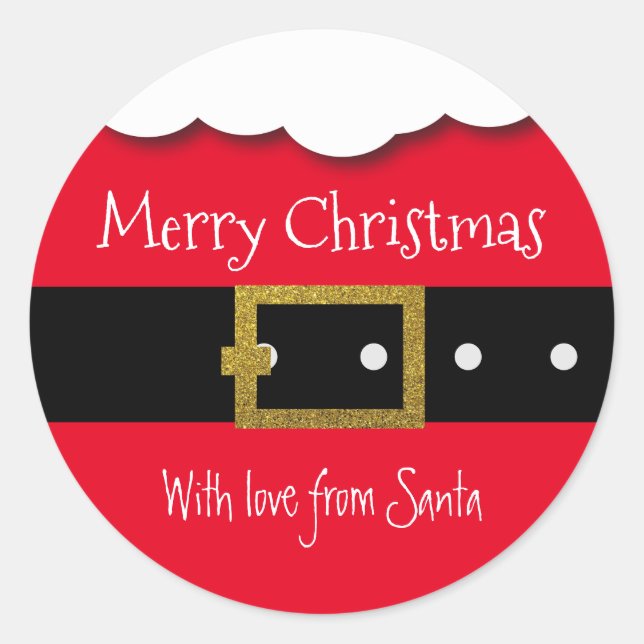 Santa Belt Merry Christmas Personalised Classic Round Sticker (Front)