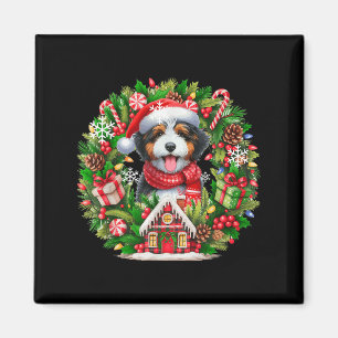 Santa Bernedoodle Christmas Floral Circle Owner Ki Magnet