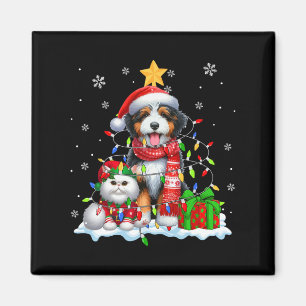 Santa Bernedoodle With Elf Cat Christmas Lights Ow Magnet