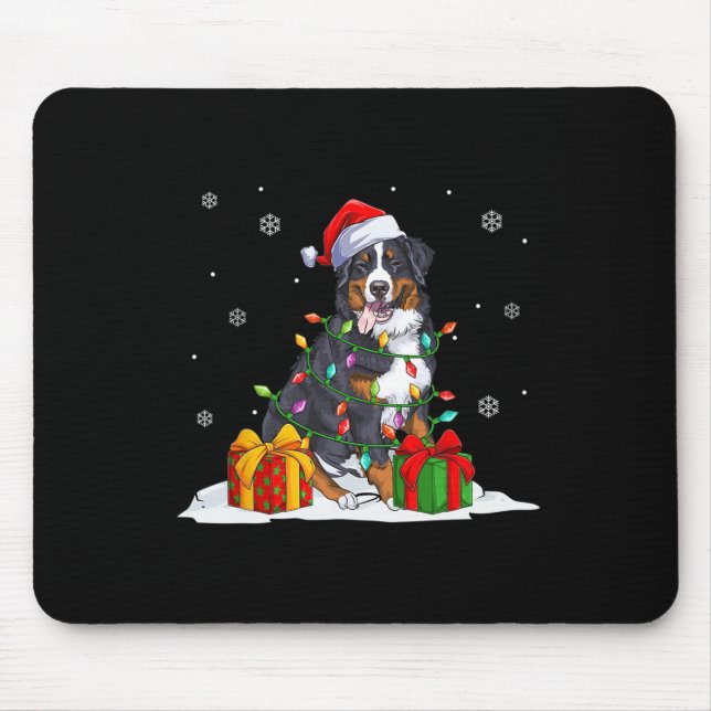 Santa bernese mountain christmas tree lights xmas  mouse mat (Front)