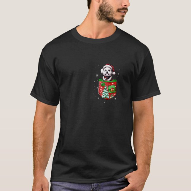Santa Bichon Frise In Pocket Owner Christmas Tree  T-Shirt (Front)