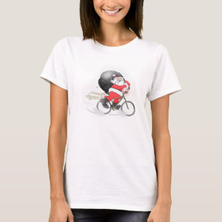 Santa bicycling with his sack in the snow. T-Shirt