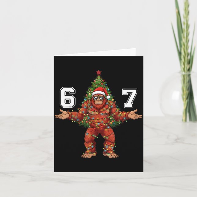 Santa Bigfoot 67 Christmas Tree Xmas Lights Funny  Card (Front)
