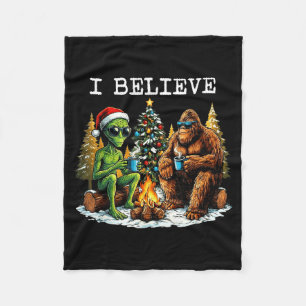 Santa Bigfoot And Alien Ufo Paranormal Cryptid Chr Fleece Blanket