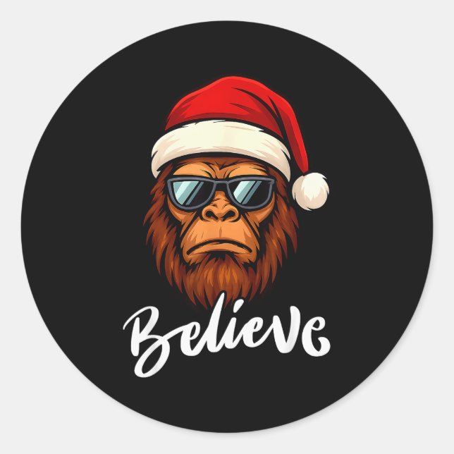 Santa Bigfoot Christmas Funny Sasquatch Believe Xm Classic Round Sticker (Front)