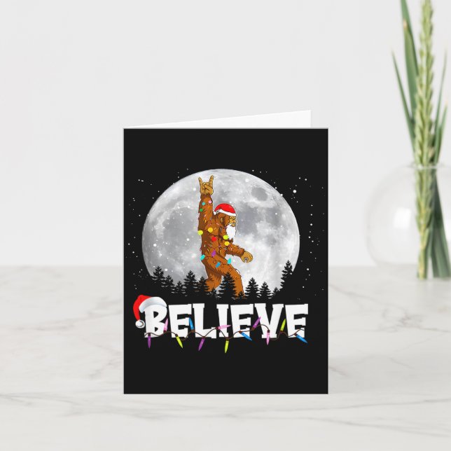 Santa Bigfoot Christmas Light Funny Believe  Card (Front)