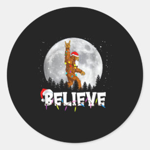 Santa Bigfoot Christmas Light Funny Believe  Classic Round Sticker