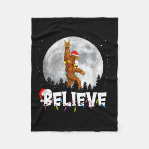 Santa Bigfoot Christmas Light Funny Believe  Fleece Blanket